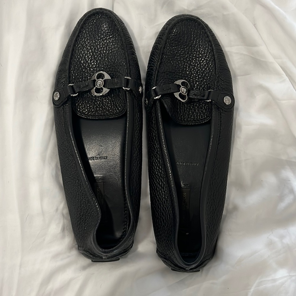 Authentic Black Louis Vuitton Black Grained Leather Rumor Loafers Size 40